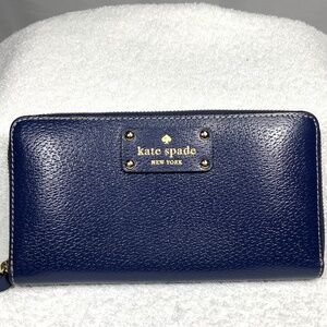 Kate Spade Blue Leather Zip Around Wallet
